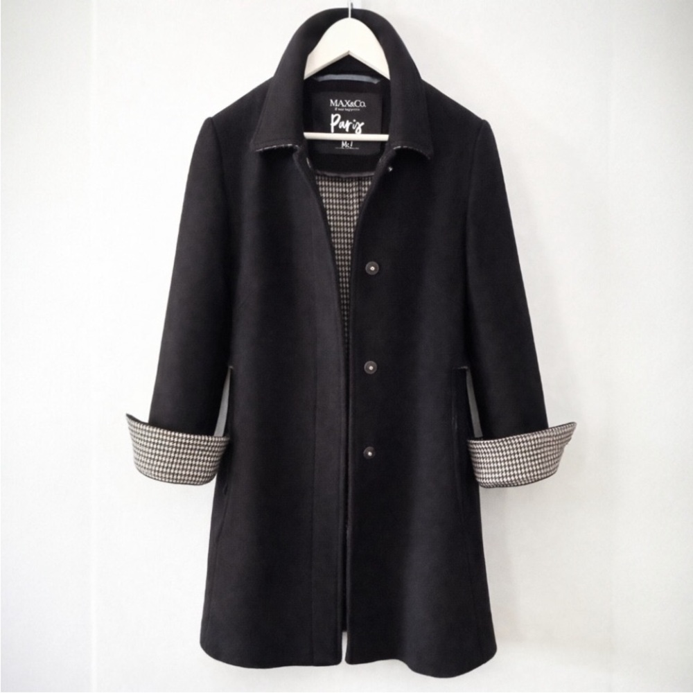 MAX & Co Wool Blend Coat Black Italy Paris Collection Size 10 / EU 44